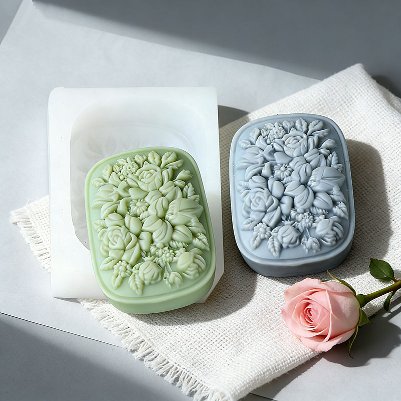 Soap Making Home - Vierkante siliconen zeepvorm met roos- en